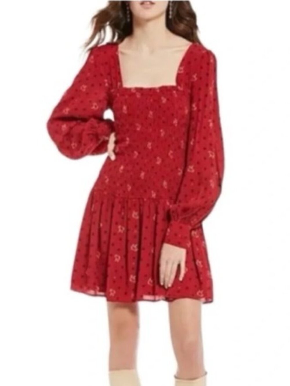 ⭑FREE PEOPLE Two Faces Ruby Combo Smocked Mini Dress